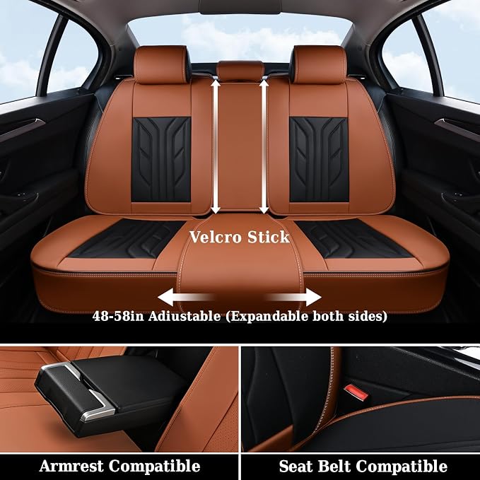 Coverado Seat Covers, Car Seat Covers Full Set, Leather Seat Covers for Cars, Automotive Seat Covers Car Seat Protector Car Accessories Fit for Most Sedans SUV Pick-up Truck(Black&Brown)