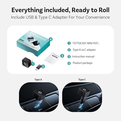 OTTOCAST Mini 3.0 (Pot) 2025 2-in-1 Wireless CarPlay/Android Auto Adapter, 5GHz WiFi, Auto Connect for 2016+ Cars