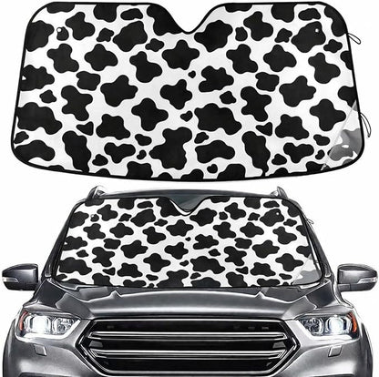 White Black Cow Print Windshield Sun Shade for Car Auto SUV Truck Foldable Front Window Sunshade Sun Visor Protector Block UV Rays Reflect Heat, 55" x 28"