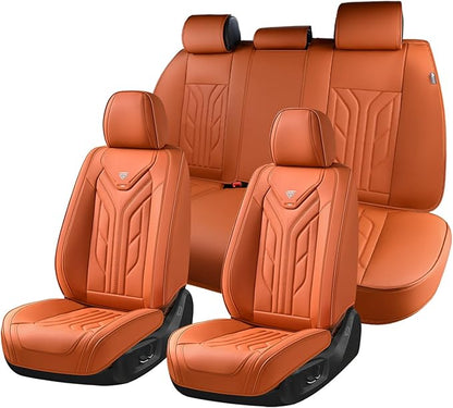 Coverado Car Seat Covers Full Set, Automotive Seat Covers Car Seat Protector Car Seat Cushion, Waterproof Leather Seat Covers for Cars, Universal Fit for Most Sedans SUV Pick-up Truck(Orange)