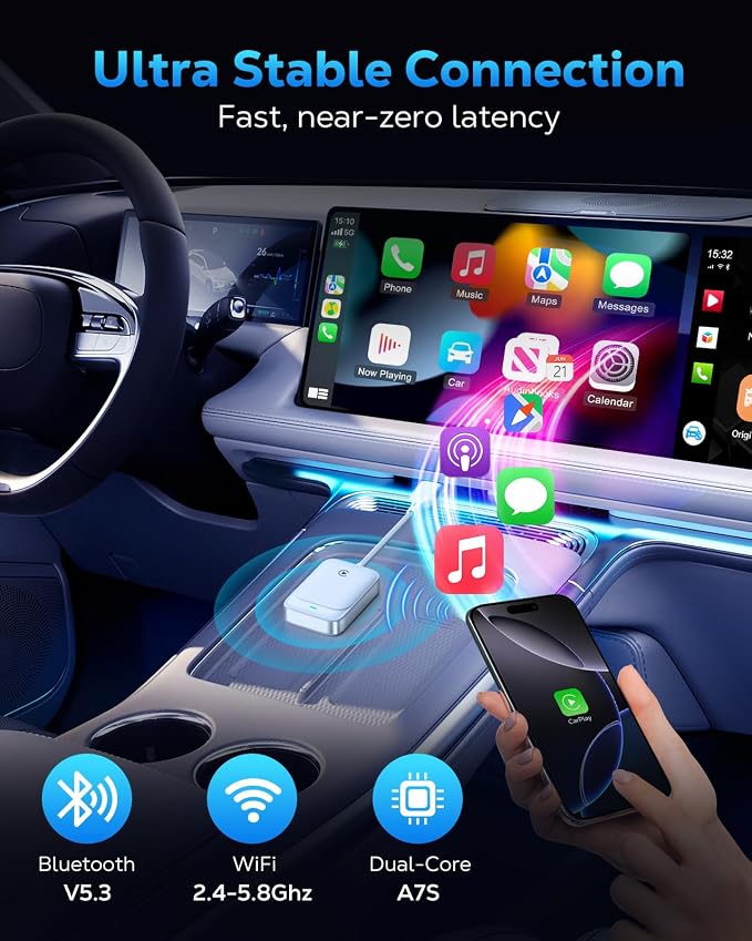MoKo Wireless CarPlay Adapter for iPhone 2025, Converts Wired Car Play to Wireless Dongle, Plug and Play Fast Response Bluetooth CarPlay Adaptor for iPhone iOS 10+ & Cars with Built-in Car Play, White