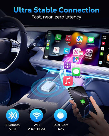 MoKo Wireless CarPlay Adapter for iPhone 2025, Converts Wired Car Play to Wireless Dongle, Plug and Play Fast Response Bluetooth CarPlay Adaptor for iPhone iOS 10+ & Cars with Built-in Car Play, White