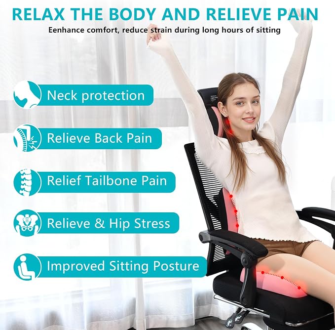 FLORICH Car Seat Cushion and Back Support for Office Chair Memory Foam Chair Cushions Pressure Relief Seat Pads with Gel Massage Point Lumbar Support (Pink)