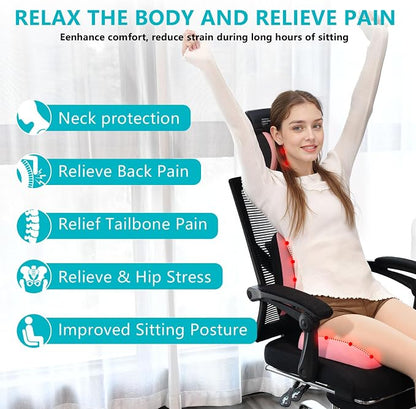 FLORICH Car Seat Cushion and Back Support for Office Chair Memory Foam Chair Cushions Pressure Relief Seat Pads with Gel Massage Point Lumbar Support (Pink)