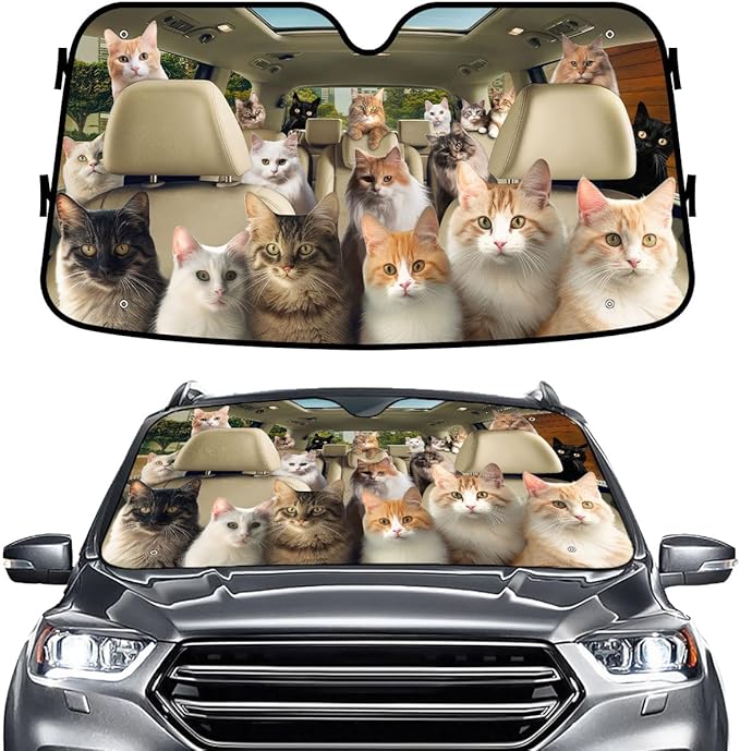 GENANY Cute Cat Group Funny Windshield Sun Shade for Car SUV Truck (55x30 Inches), Sun Shade Windshield, Shades for Front Windows, Protector Blocks UV, Car Decor