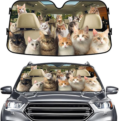 GENANY Cute Cat Group Funny Windshield Sun Shade for Car SUV Truck (55x30 Inches), Sun Shade Windshield, Shades for Front Windows, Protector Blocks UV, Car Decor
