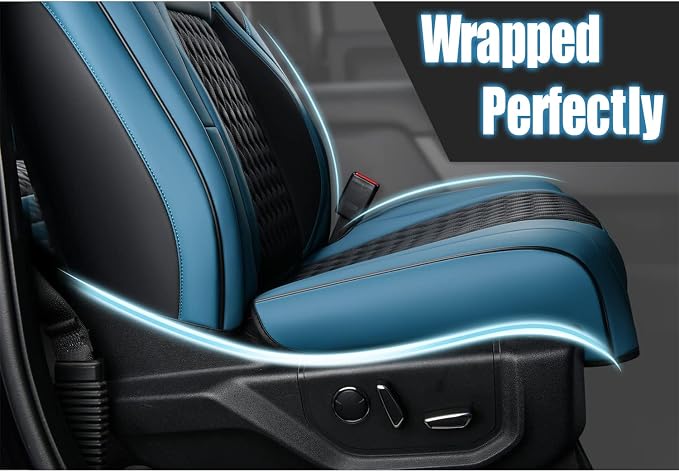 Coverado Waterproof Faux Leather Seat Covers Full Set for Ford F150 2015-2026 SuperCrew & F250 F350 F450 2017-2026 Crew Cab, Compatible with XL XLT Lariat King Ranch, Blue Interior Truck Accessories