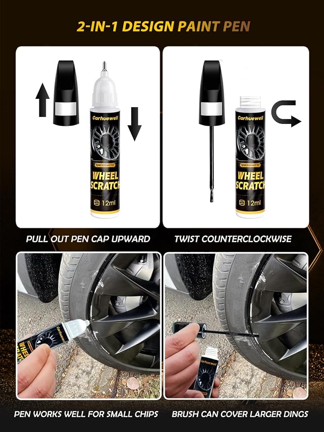 Black Rim Touch Up Paint Compatible with Kia, Wheel Scratch Repair Paint Pen Curb Rash Scuff Exact Match Scratch Repair Remover Car