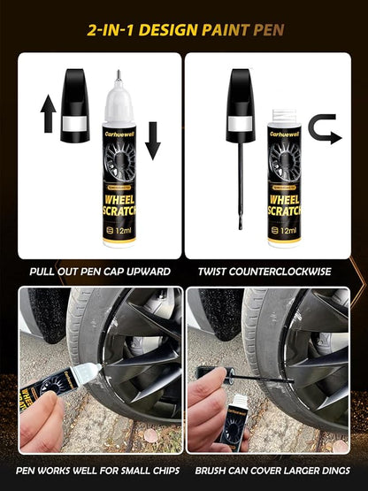 Black Rim Touch Up Paint Compatible with Kia, Wheel Scratch Repair Paint Pen Curb Rash Scuff Exact Match Scratch Repair Remover Car