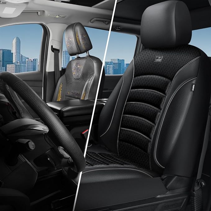CAR PASS Comfortable 3D Foam Mesh Leather Car Seat Covers Front, Air Cool Mesh Breathable Front Seat Covers for Car, Universal Fit for SUV Truck Sedan Automotive, Airbag Compatible,Black Gray
