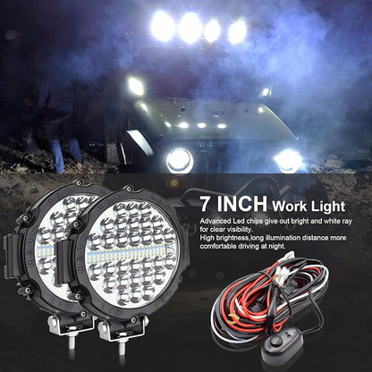 Safego 7 Inch Round Led Light Pods, round LED Offroad lights Driving Light Bar 210W 21000LM Combo Beam With Wiring Harness for Trucks ATV UTV SUV Car Tractors Off-Roading Jeep Lighting, Pack of 2