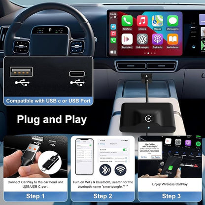 Wireless CarPlay Adapter for Apple Convert OEM Wired to Wireless CarPlay | CarPlay Wireless Adapter Compatible with iPhone 6 and Above, iOS 10+, From 2017 and Later Car, Auto Connect Plug and Play
