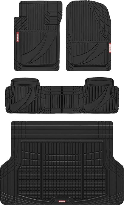 Motor Trend FlexTough Advanced Heavy Duty Black Rubber Car Floor Mats & Cargo Liner for SUV & Car Full Set - Universal Trim to Fit All Weather Automotive Floor Mat & Cargo Liners for SUV, Car, & Van