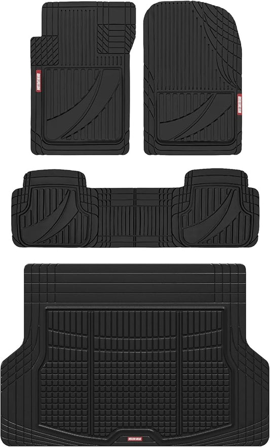Motor Trend FlexTough Advanced Heavy Duty Black Rubber Car Floor Mats & Cargo Liner for SUV & Car Full Set - Universal Trim to Fit All Weather Automotive Floor Mat & Cargo Liners for SUV, Car, & Van