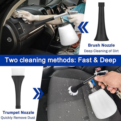 Car Cleaning Gun, High Pressure Air Blow Gun, Interior Car Cleaning Kit with Foam Bottle, Brush Head, Cleaning Sponge, Water Spray Function