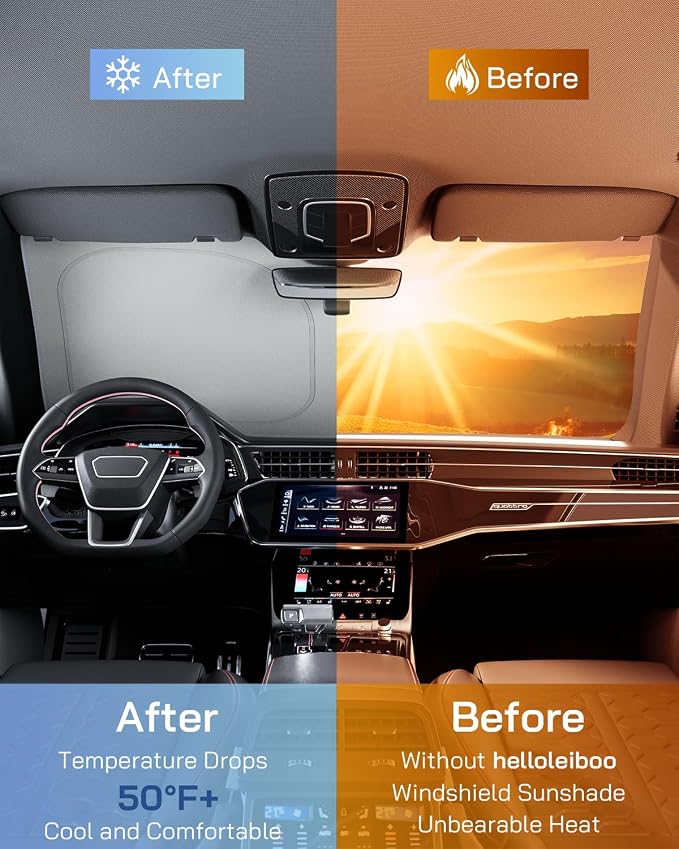 helloleiboo Graphene Car Windshield Sun Shade – 59" x 33" Foldable Car Sun Shade, Advanced Heat Absorption & UV Protection, Universal Fit for Cars, SUVs & Trucks (59 * 33 Inches)