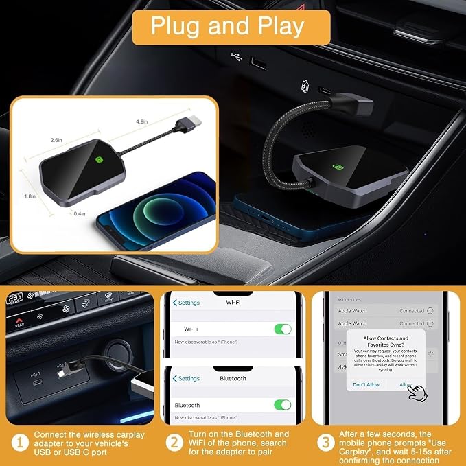 Wireless CarPlay Adapter for iPhone, Seamless Connection for Convert Wired to Wireless Car Play Adapter, Wireless Bluetooth Apple Car Play, Plug & Play for Cars from 2017 & iPhone iOS 10+