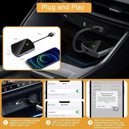 Wireless CarPlay Adapter for iPhone, Seamless Connection for Convert Wired to Wireless Car Play Adapter, Wireless Bluetooth Apple Car Play, Plug & Play for Cars from 2017 & iPhone iOS 10+