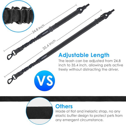 URPOWER 3-in-1 Dog Seat Belt for Car, 2 Pack Adjustable Bungee Dog Car Harness with Seatbelt Buckle & Latch Hook, Reflective & 360° Swivel Heavy Duty Pet Safety Belts for Dogs and Cats