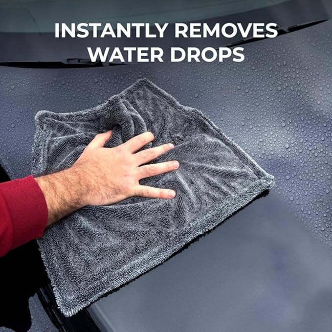 1200GSM Microfiber Car Drying Towel, Double-Twist Loop, Ultra-Absorbent, Quick-Dry, Lint- & Streak-Free, Scratch-Safe, for Car Wash & Detailing (1 Pack) (Dark Grey, 16" x 16")
