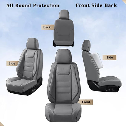 Coverado Car Seat Covers Full Set, Seat Covers for Cars, Car Seat Cover, Car Seat Protector Waterproof, Leather Car Seat Cushion, Universal Car Interior Covers Seat Protectors for Most Cars Gray