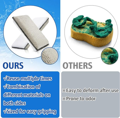 MAQIHAN Microfiber Pad - 4PCS Microfiber Pads Detailing Sponge Two Sides of Fiber Cloth and Nylon Bristle Brush Car Interior Detailing Kit for Leather Sofa Shoes and Bags Car Wash Kit