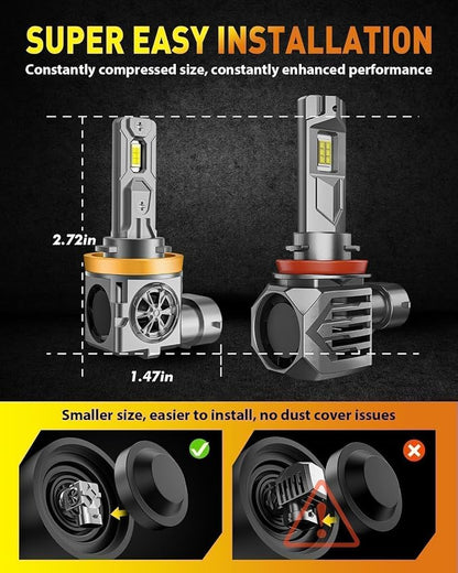 Termitor H11/H9 & 9005/HB3 Light Bulb Combo, 100,000LM 800% Brighter 6500K | 1:1 OEM Size, Long Lifespan, Easy Setup, H11 9005 Light for UTV ATV Offroad Vehicles & Fog Use, Pack of 4