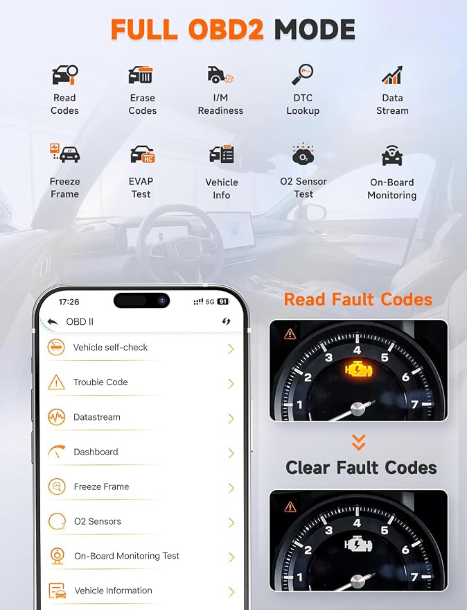 AUTOPHIX 3210 OBD2 Scanner for DIYers – Fix Check Engine Light & Pass Smog Test at Home, Code Reader, Checks Battery, Live Engine Data, No Subscription, Works with 1996+ Cars, for iPhone/Android