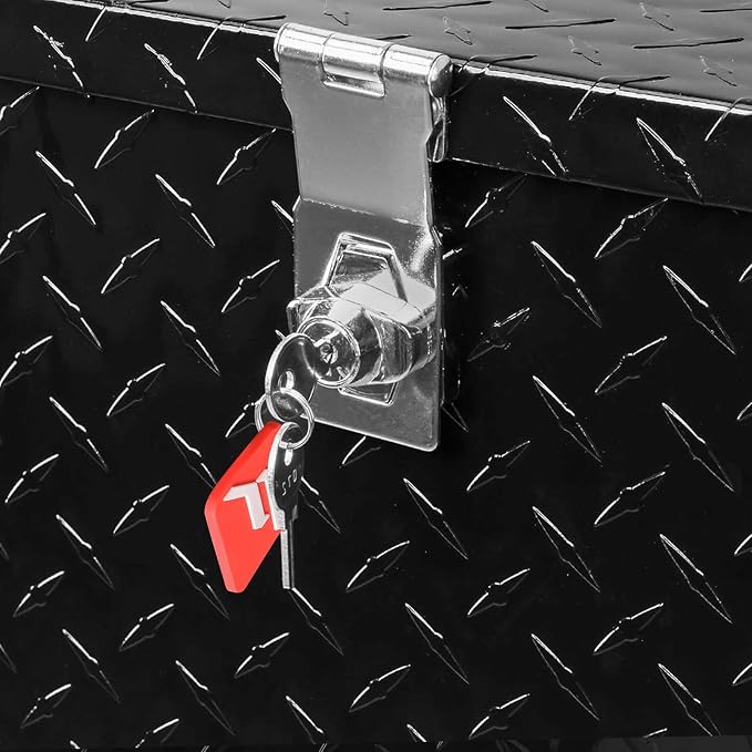 FORWODE 30 Inch Truck Bed Tool Box, Aluminum Heavy Duty Trailer Tool Box for Pickup Truck Bed RV, Toolbox Storage Box with Handle and Lock - Black