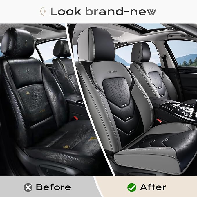 Coverado Car Seat Covers, Front Seat Cover for Car, Waterproof Leather Car Seat Protector, Gray&Black Seat Covers Front Seat, Universal Car Seat Cushion Automotive Seat Covers Fit for Most Vehicles