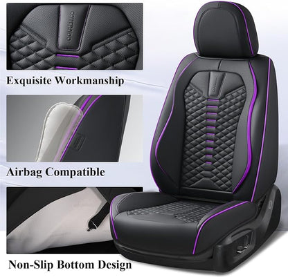 Coverado Car Seat Covers Front Seats, Nappa Leather Black&Purple Car Seat Cover, Automotive Seat Covers, Waterproof Driver Seat Protector, 2 Pack Front Seat Cover Car Seat Cushion Fit for Most Cars