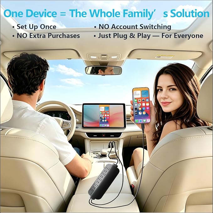 Wireless CarPlay Adapter with Screen Mirroring for Net-Flix YouTube TikTok, Auto-Connect, Local Media Playback，USB-A USB C Plug and Play,