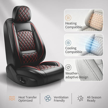 Car Seat Covers Compatible with Hyundai Elantra 2017-2025 2026 Waterproof & Breathable Luxury Leather All-Weather Seat Cushions Protectors,Airbag Compatible,Only 2 Front seat Covers (Redline)