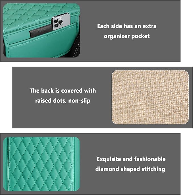 Stacool Upgraded Car Center Console Cover,Microfiber Leather Car Armrest Cover Cushion with 2 Storage Bags,Universal Car Armrest Storage Box (Turquoise)