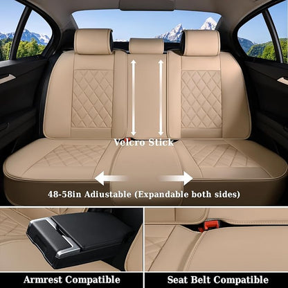 Coverado Car Seat Covers Full Set, Luxury Faux Leather Waterproof Seat Cover, 5 Seat Universal Seat Covers for Cars, Front and Back Car Seat Protector, Beige Leather Seat Cover Fit for Most Cars