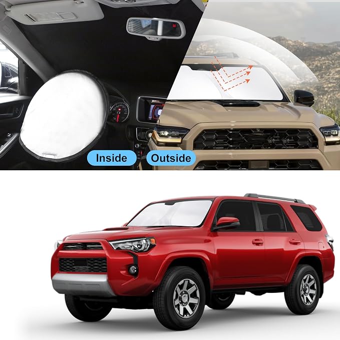 TINGLU Sun Shade for Toyota 4Runner 2010-2024 2025 Accessories Windshield Sun Shade Window Shade UV Rays Protection Sun Visor Cover with Steering Wheel Sunshade Storage Bag
