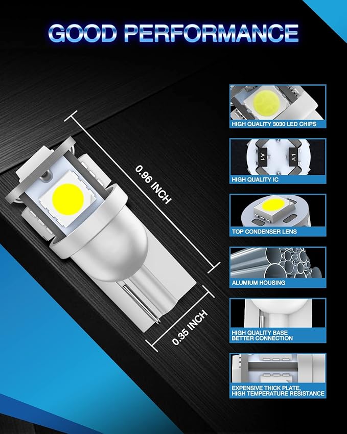 Marsauto 194 LED Bulb 6000K White 168 T10 2825 W5W 5SMD Replacement Bulbs for Car Dome Map Door Courtesy Side Marker Reading Glove Box License Plate Lights (Pack of 10)(Clear Lens Side Marker)