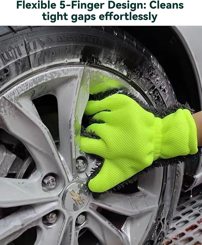 Car Wash Mitt, 2-Pack Microfiber Scratch Free Auto Detailing Supplies for Cleaning, Washing Dusting,Thickened 5-Finger Clean Gloves Design for Interior Exterior Cleaning Tight Spaces and Wheel