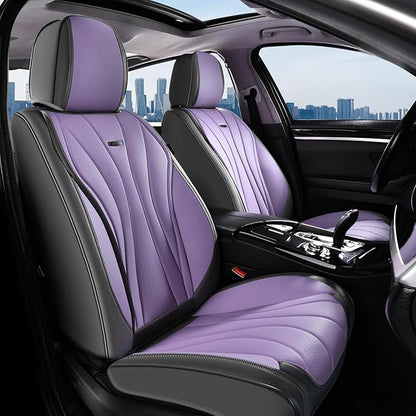 Coverado Front Seat Covers, 2 Pack Leather Seat Cover for Cars, Waterproof Seat Covers, Front Seat Car Seat Protectors, Driver Car Seat Cushions Universal Fit for Most Vehicles, Gray&Purple