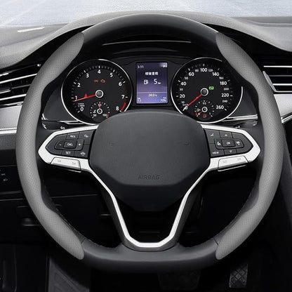 2-Piece Steering Wheel Cover, Carbon Fiber Segmented Steering Wheel Protector, Universal and Anti-Slip Durable Car Leather Protective Cover, Car Interior Accessories for Women and Men (Gray)