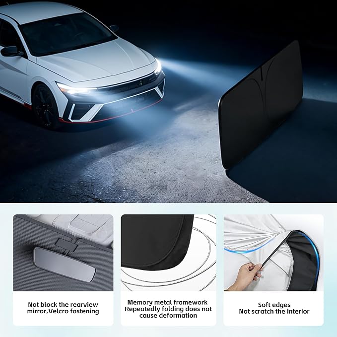 Windshield Sun Shade for Hyundai Elantra 2011-2026 Sunshade 300T Windshield Cover Protector Blocks UV Rays Custom Fit Elantra Front Window Shades Windshield Accessories Keep Cool Foldable