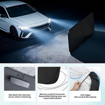 Windshield Sun Shade for Hyundai Elantra 2011-2026 Sunshade 300T Windshield Cover Protector Blocks UV Rays Custom Fit Elantra Front Window Shades Windshield Accessories Keep Cool Foldable