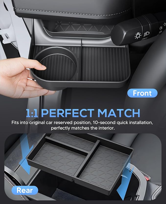 Autorder Driver Side Drawer Box&Center Console Organizer for 2019-2025 Toyota RAV4 Accessories - Armrest Bottom Storage Box & Driver's Side Drawer Organizer with Cup Holder – 2PCS ABS Black