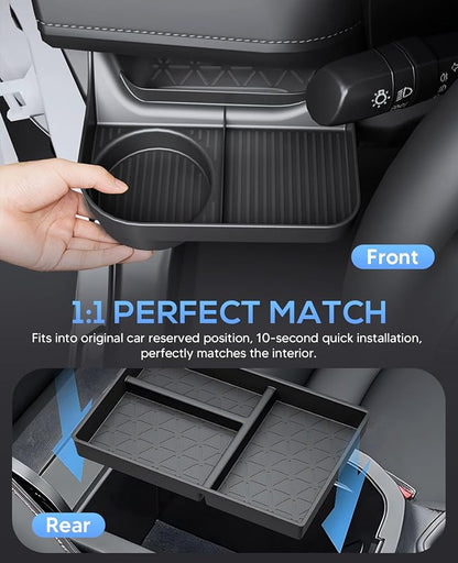 Autorder Driver Side Drawer Box&Center Console Organizer for 2019-2025 Toyota RAV4 Accessories - Armrest Bottom Storage Box & Driver's Side Drawer Organizer with Cup Holder – 2PCS ABS Black