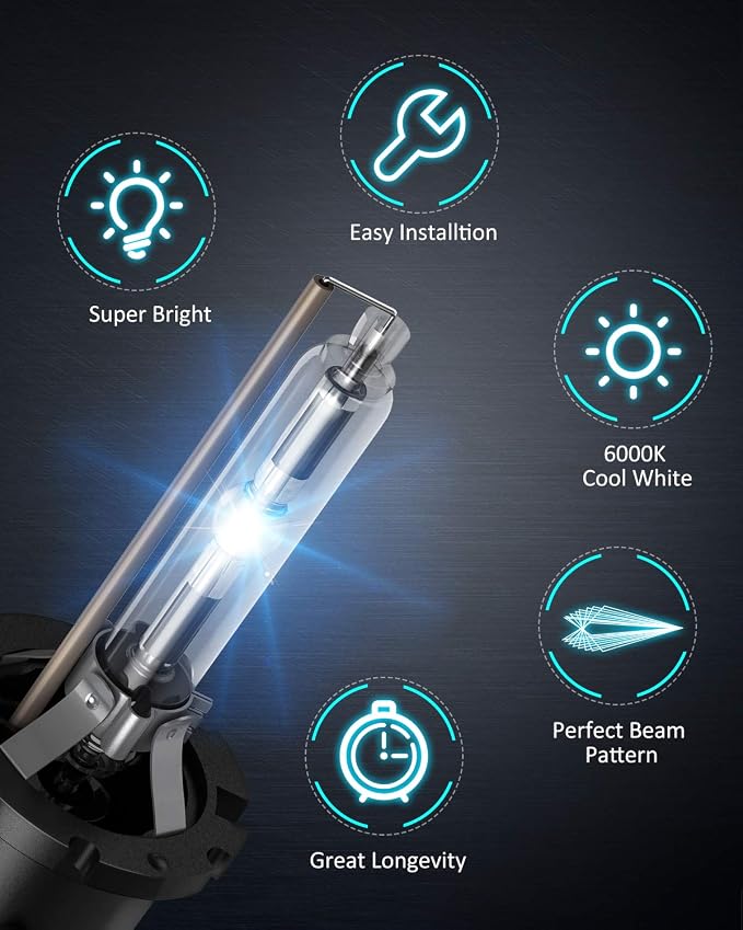 Nilight D4S HID Bulbs, 6000K Diamond White Xenon Replacement D4S HID Headlight Bulb,350% Lighting Distance Super Bright High for 12V Cars, IP67 Design with Metal Stents Base, 2 Years Warranty