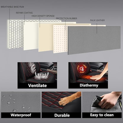 NS YOLO Leather Car Seat Covers,Universal Fit for Most Cars,SUVs and Sedans,Waterproof Luxury Leatherette Cushions, 5 Seats Protectors (Black and Red, Full Set-5 Seats(Front and Rear))