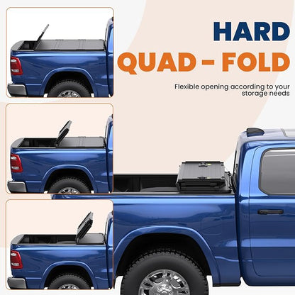 KUIPERAUTO 5.7FT Hard Quad Fold Bed Cove Compatible for 2009-2026 Dodge Ram 1500 (Inclu. Classic & New) 5.7 FT Aluminum Truck Bed Cover(w/o Ram Box)