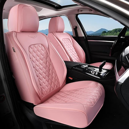 Coverado Front Seat Covers, Luxury Faux Leather Breathable Waterproof Protectors, Universal Fit for Cars, SUVs, Trucks, Durable Car Seat Protectors, Waterproof Car Cushions – Pink