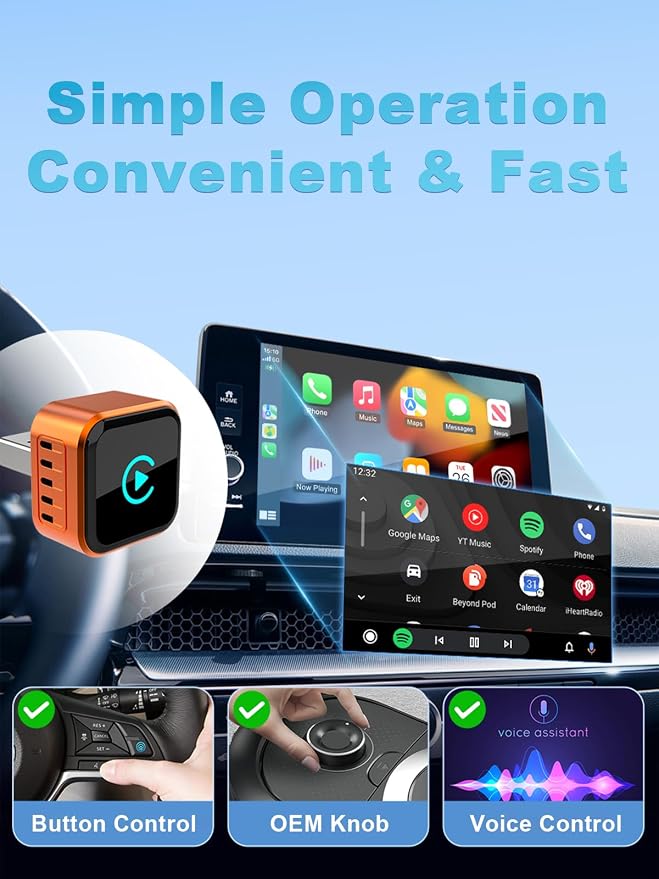 Wireless CarPlay Adapter 2026 Upgraded for iOS & Android Auto，Mini Size Wired to Wireless CarPlay, Plug & Play, Car Play Adapter Compact with USB/Type-C