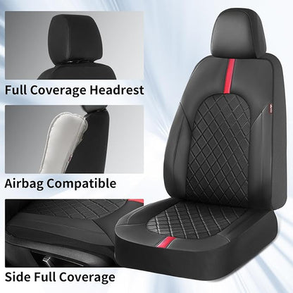 Coverado Car Seat Covers, Seat Covers for Cars, Front Car Seat Covers Protector Waterproof, Leather Car Seat Cushion Universal Fit for Most Cars (Black-Red)